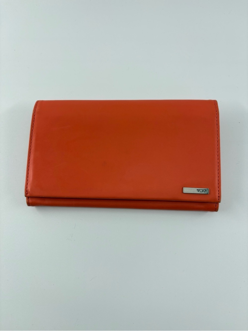 Tumi Orange Glove Leather Continental Clutch Wallet Organizer Checkbook Summer